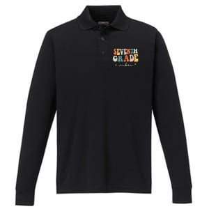 Back To School Seventh Grade Vibes Retro 7th Grade Teacher Performance Long Sleeve Polo