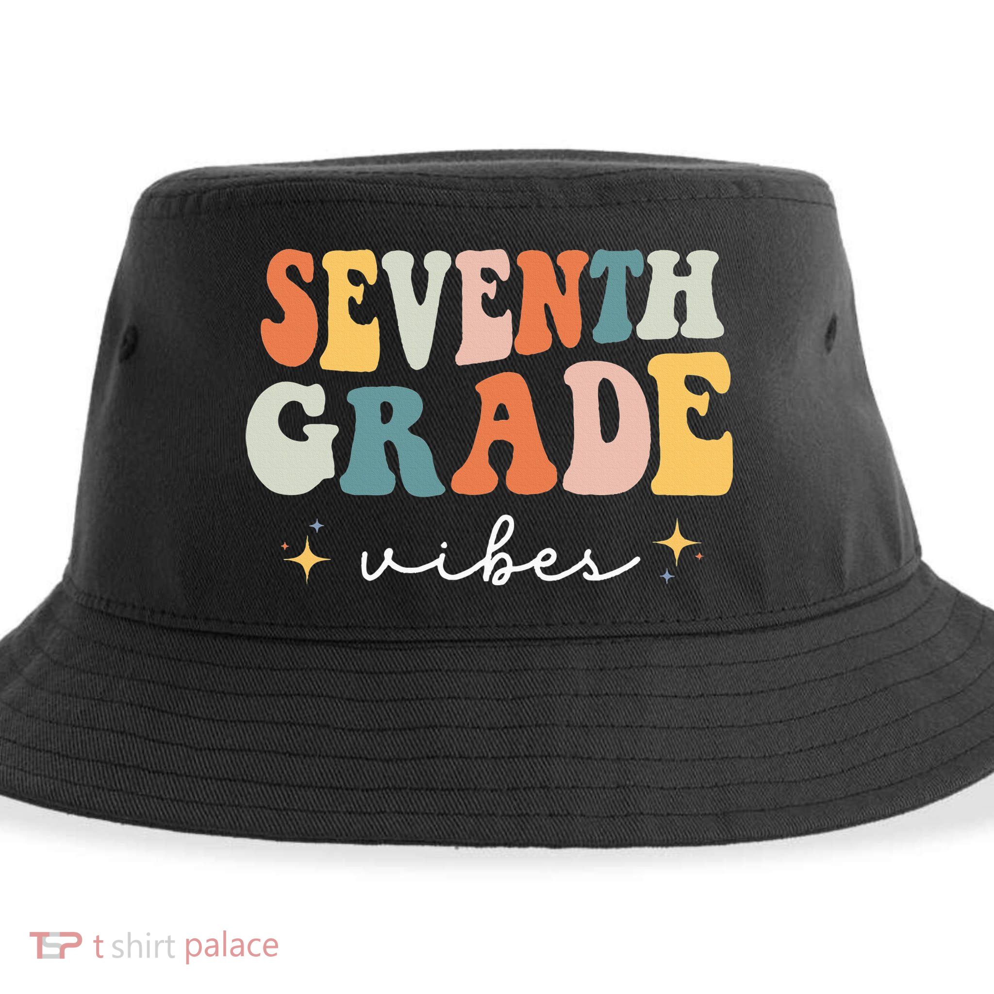 Back To School Seventh Grade Vibes Retro 7th Grade Teacher Sustainable Bucket Hat