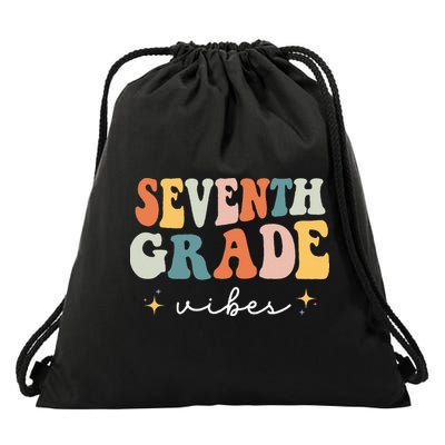 Back To School Seventh Grade Vibes Retro 7th Grade Teacher Drawstring Bag