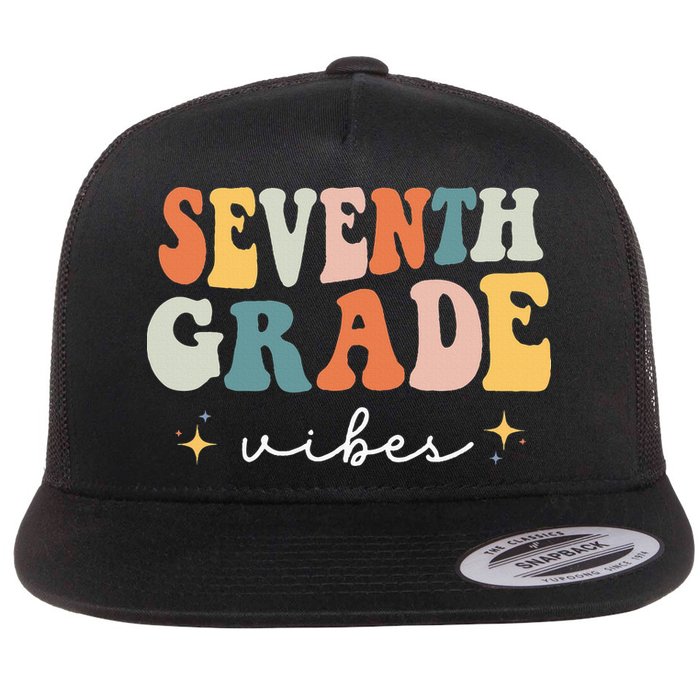 Back To School Seventh Grade Vibes Retro 7th Grade Teacher Flat Bill Trucker Hat