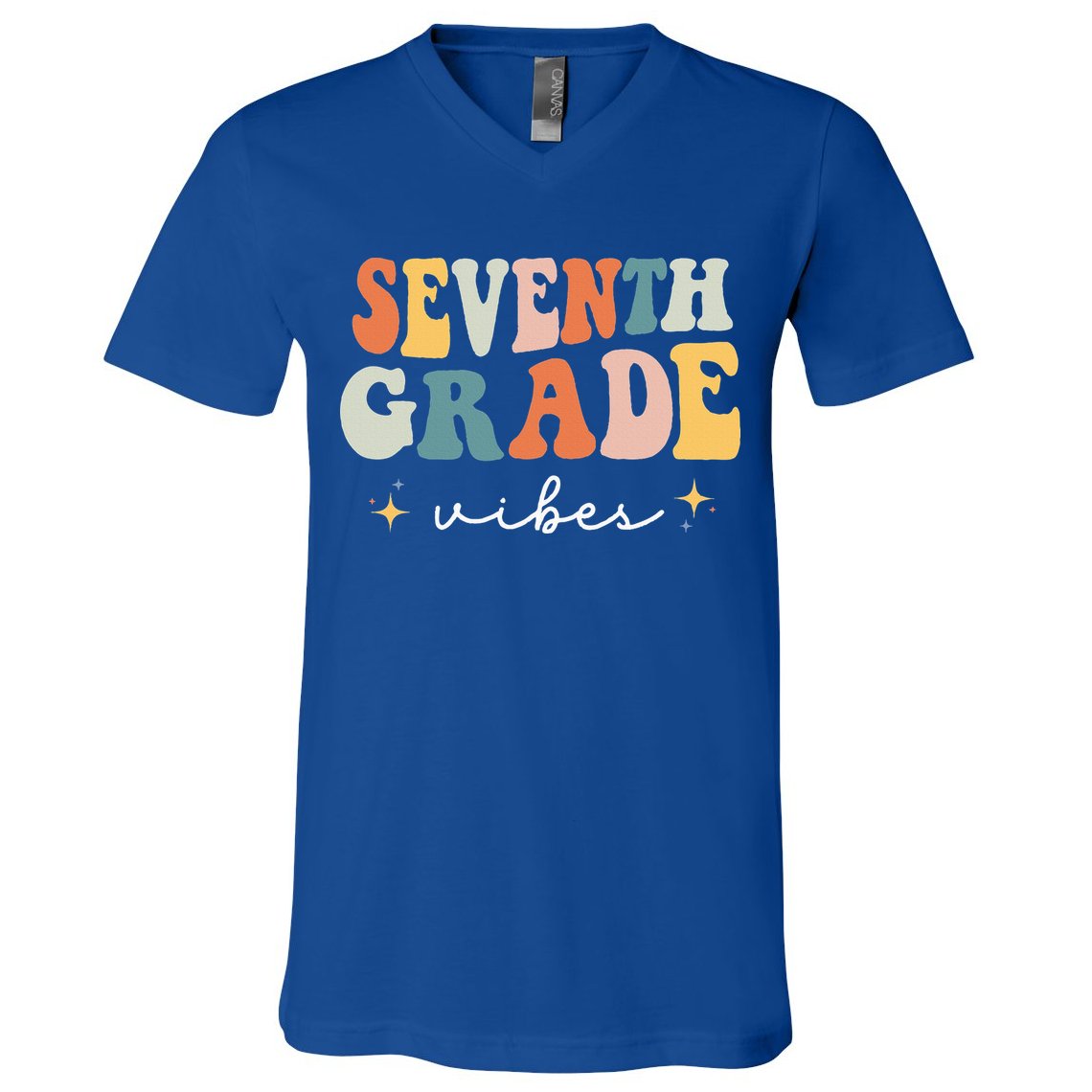Back To School Seventh Grade Vibes Retro 7th Grade Teacher V-Neck T-Shirt