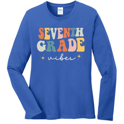 Back To School Seventh Grade Vibes Retro 7th Grade Teacher Ladies Long Sleeve Shirt