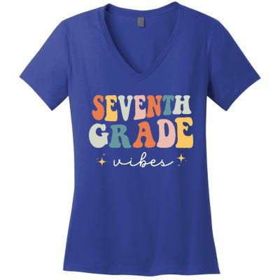 Back To School Seventh Grade Vibes Retro 7th Grade Teacher Women's V-Neck T-Shirt