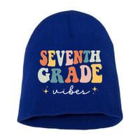 Back To School Seventh Grade Vibes Retro 7th Grade Teacher Short Acrylic Beanie
