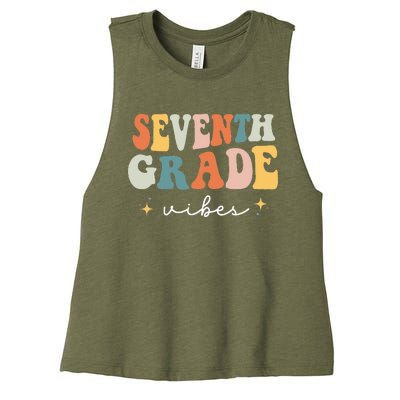 Back To School Seventh Grade Vibes Retro 7th Grade Teacher Women's Racerback Cropped Tank