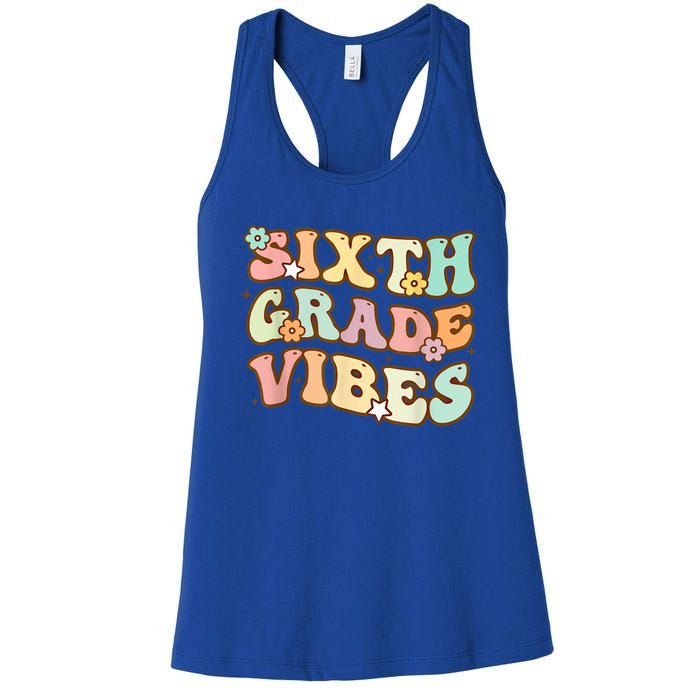 Back To School Sixth Grade Vibes Student Teacher Retro Gift Women's Racerback Tank