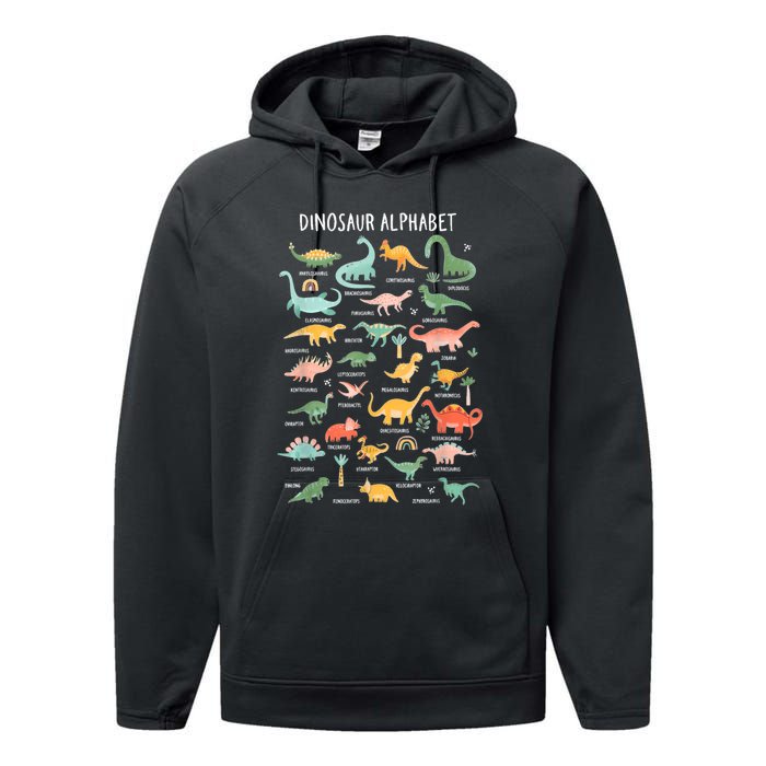 Back To School Types Of Dinosaurs Alphabet Identification Performance Fleece Hoodie