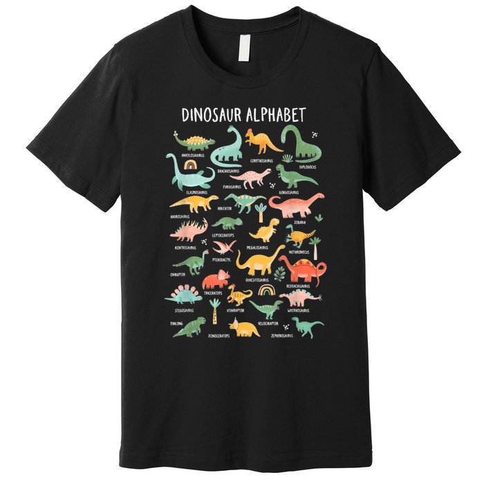 Back To School Types Of Dinosaurs Alphabet Identification Premium T-Shirt