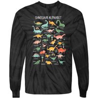 Back To School Types Of Dinosaurs Alphabet Identification Tie-Dye Long Sleeve Shirt