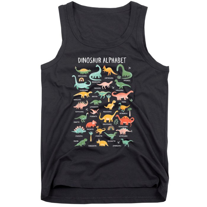 Back To School Types Of Dinosaurs Alphabet Identification Tank Top