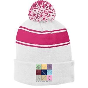 Back To School In My Math Teacher Era Retro Math Pi Day Stripe Pom Pom Beanie