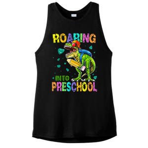 Back to School Dinosaur TRex Roaring Into Preschool Ladies PosiCharge Tri-Blend Wicking Tank