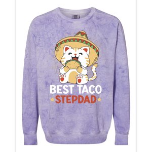 Best Taco Stepdad With A Cat For Father's Day Gift Colorblast Crewneck Sweatshirt