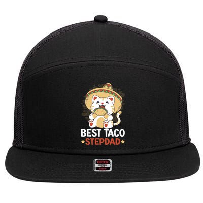 Best Taco Stepdad With A Cat For Father's Day Gift 7 Panel Mesh Trucker Snapback Hat