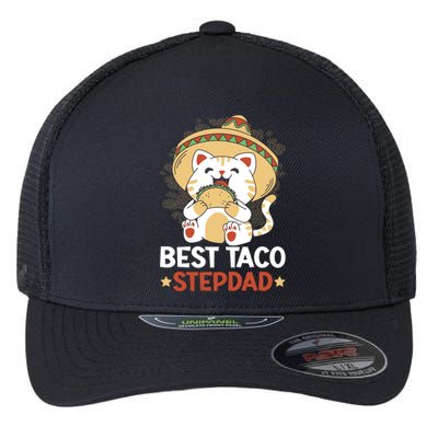 Best Taco Stepdad With A Cat For Father's Day Gift Flexfit Unipanel Trucker Cap