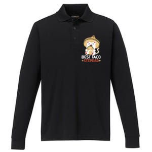 Best Taco Stepdad With A Cat For Father's Day Gift Performance Long Sleeve Polo