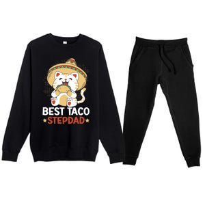 Best Taco Stepdad With A Cat For Father's Day Gift Premium Crewneck Sweatsuit Set