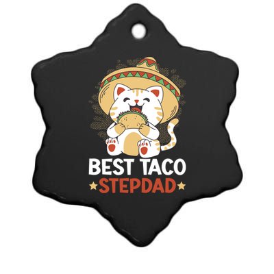 Best Taco Stepdad With A Cat For Father's Day Gift Ceramic Star Ornament