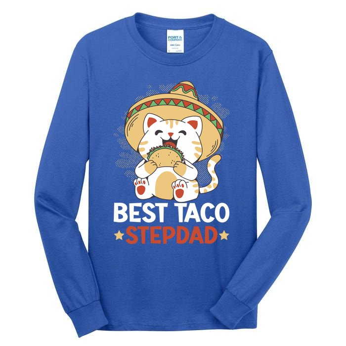 Best Taco Stepdad With A Cat For Father's Day Gift Tall Long Sleeve T-Shirt