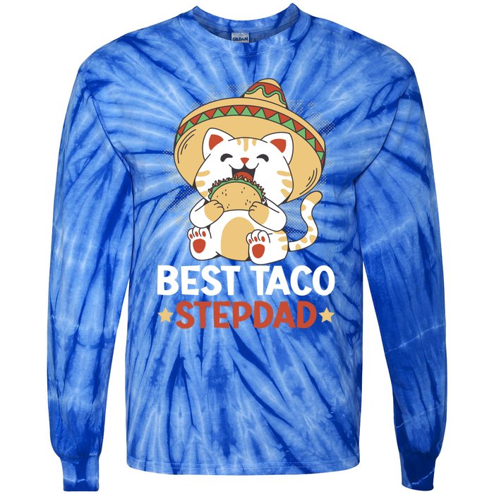 Best Taco Stepdad With A Cat For Father's Day Gift Tie-Dye Long Sleeve Shirt