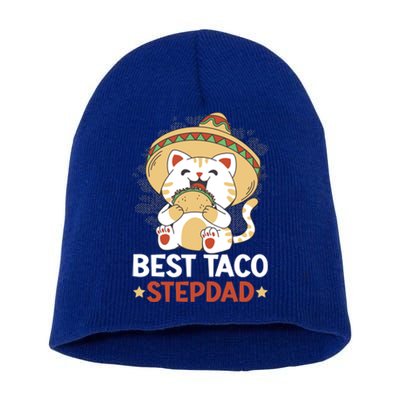 Best Taco Stepdad With A Cat For Father's Day Gift Short Acrylic Beanie