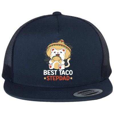 Best Taco Stepdad With A Cat For Father's Day Gift Flat Bill Trucker Hat