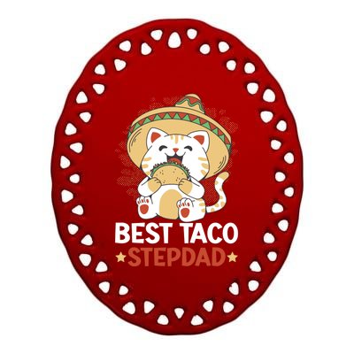 Best Taco Stepdad With A Cat For Father's Day Gift Ceramic Oval Ornament