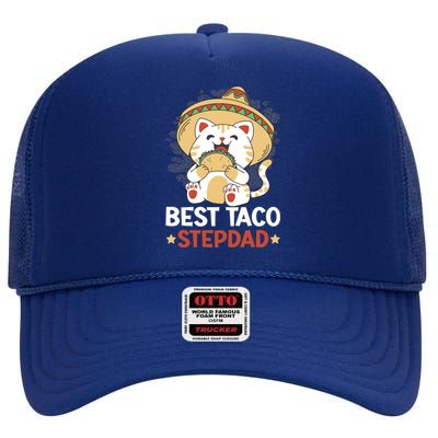 Best Taco Stepdad With A Cat For Father's Day Gift High Crown Mesh Back Trucker Hat