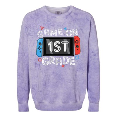 Back To School Game On 1st Grade Funny Gamer Colorblast Crewneck Sweatshirt