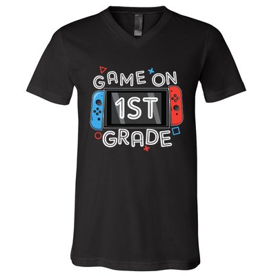 Back To School Game On 1st Grade Funny Gamer V-Neck T-Shirt