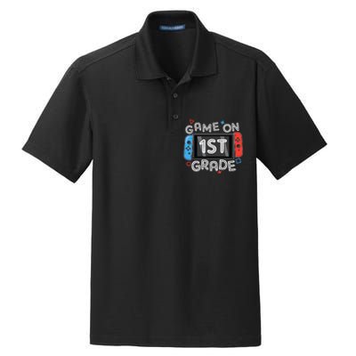 Back To School Game On 1st Grade Funny Gamer Dry Zone Grid Polo