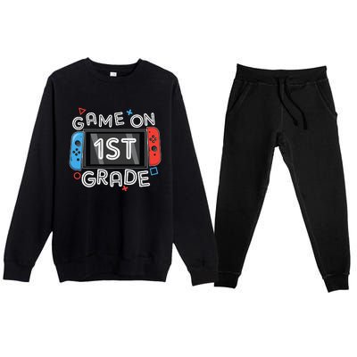 Back To School Game On 1st Grade Funny Gamer Premium Crewneck Sweatsuit Set