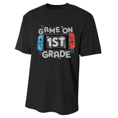 Back To School Game On 1st Grade Funny Gamer Performance Sprint T-Shirt