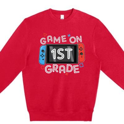 Back To School Game On 1st Grade Funny Gamer Premium Crewneck Sweatshirt