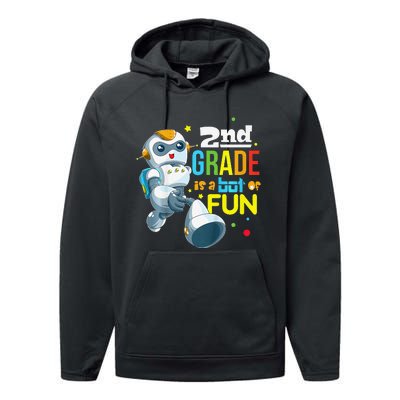 Back To School Team Second Grade Cool Robot Performance Fleece Hoodie