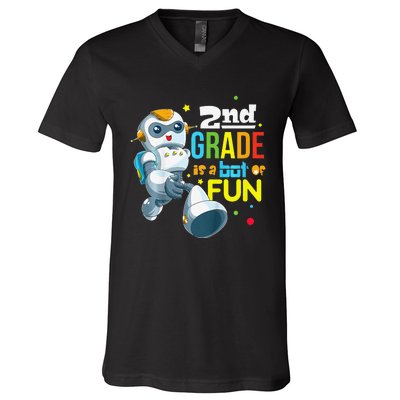 Back To School Team Second Grade Cool Robot V-Neck T-Shirt