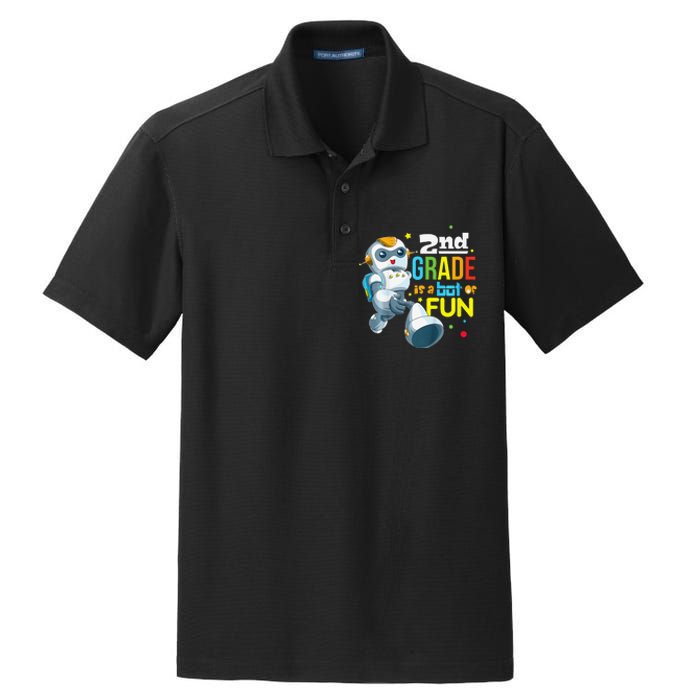 Back To School Team Second Grade Cool Robot Dry Zone Grid Polo