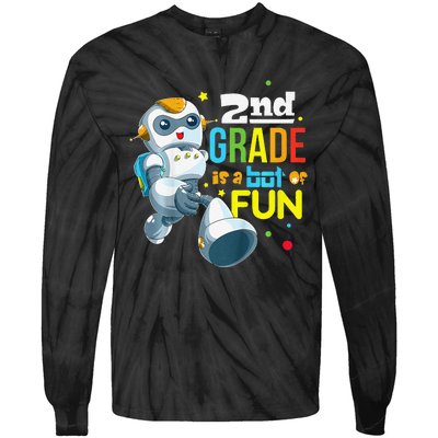 Back To School Team Second Grade Cool Robot Tie-Dye Long Sleeve Shirt