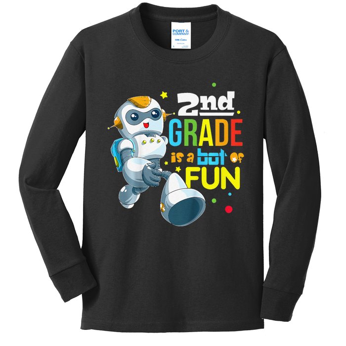 Back To School Team Second Grade Cool Robot Kids Long Sleeve Shirt