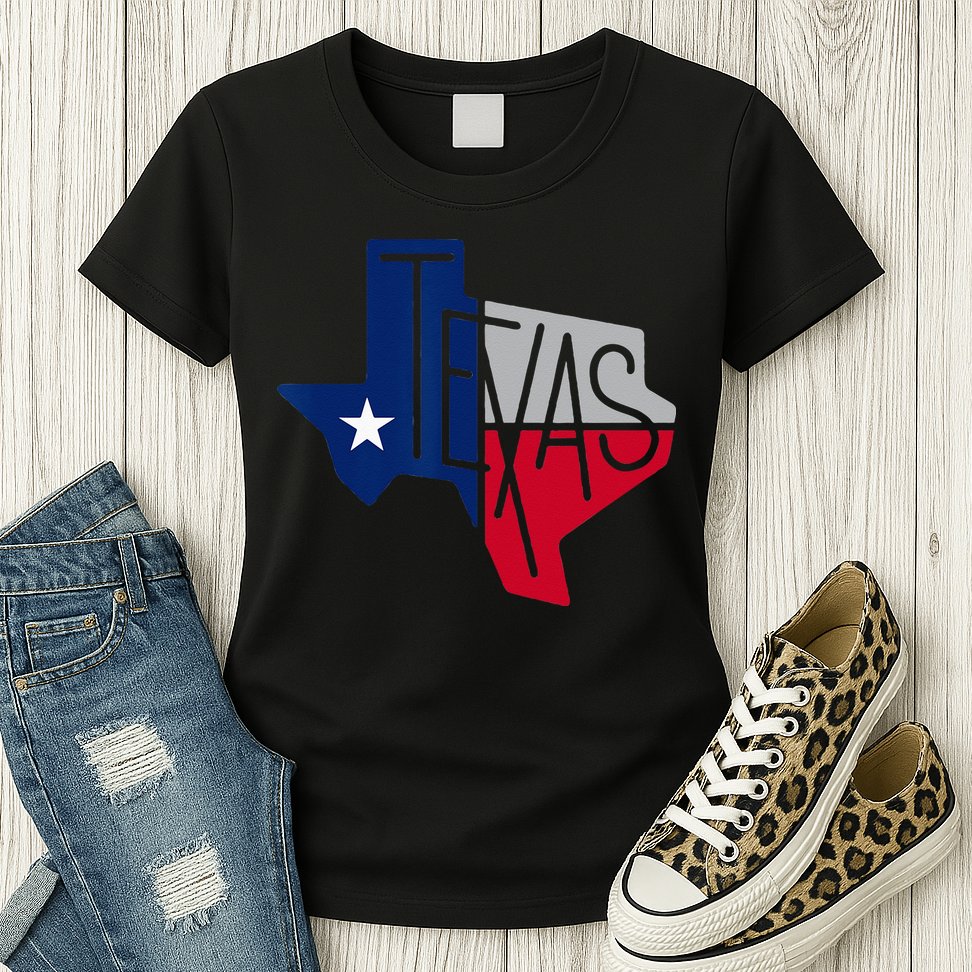 Beautiful Texas State Flag Star Silhouette Womens T-Shirt