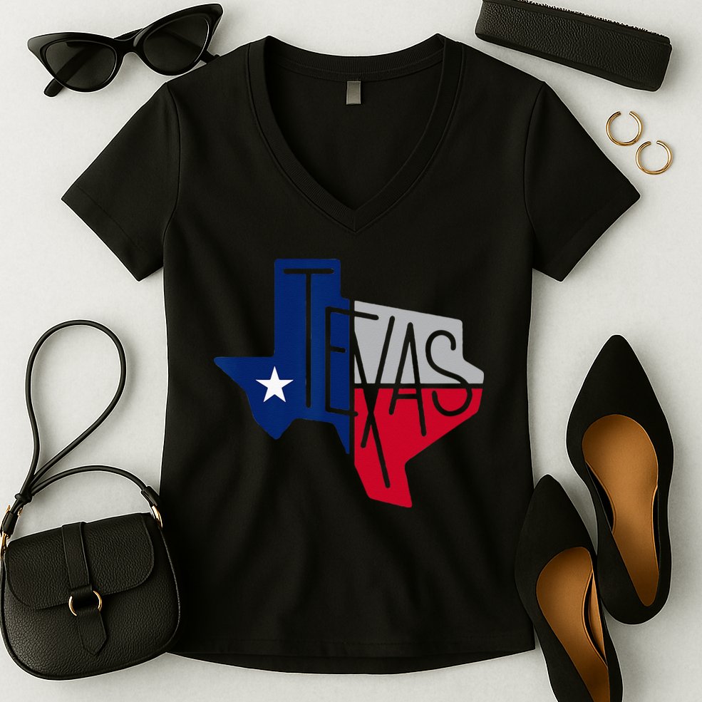 Beautiful Texas State Flag Star Silhouette Women's V-Neck T-Shirt