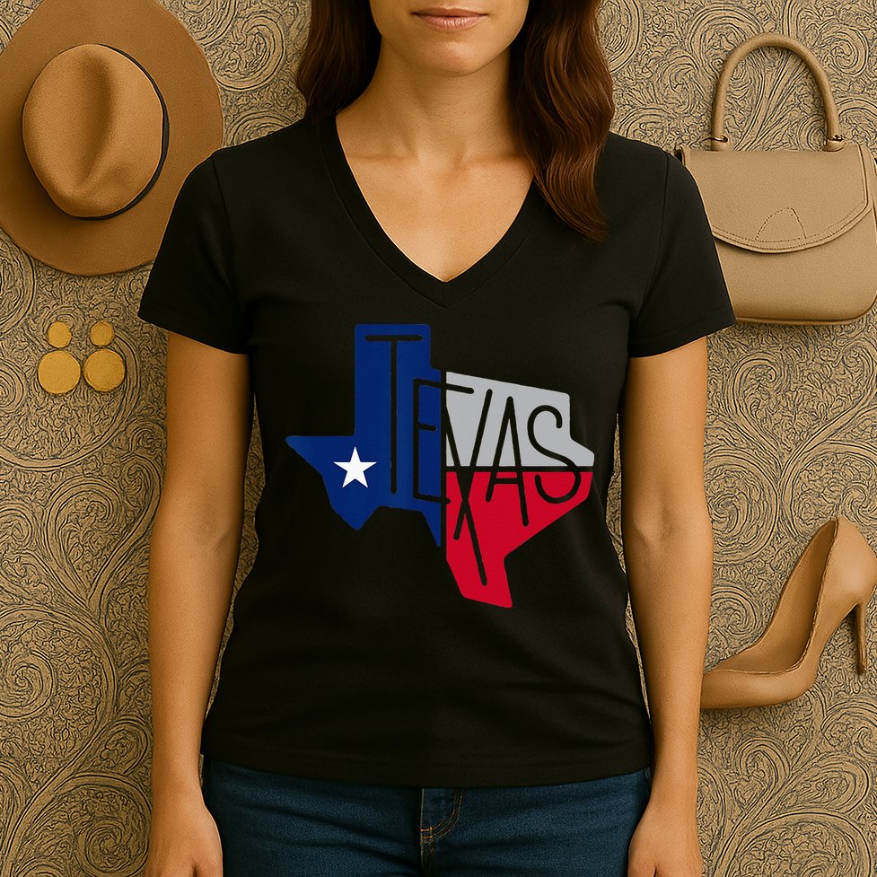 Beautiful Texas State Flag Star Silhouette Women's V-Neck T-Shirt
