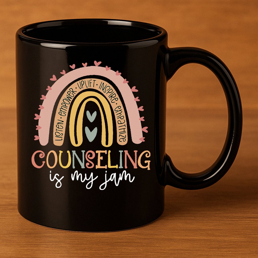 Back To School Counselor Counseling Is My Jam Rainbow 11oz C Handle Ceramic Mug