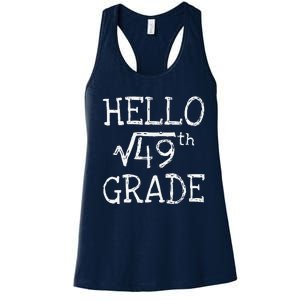 Back To School 7th Grade Square Root Of 49 Math Teacher Women's Racerback Tank