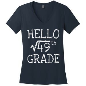 Back To School 7th Grade Square Root Of 49 Math Teacher Women's V-Neck T-Shirt