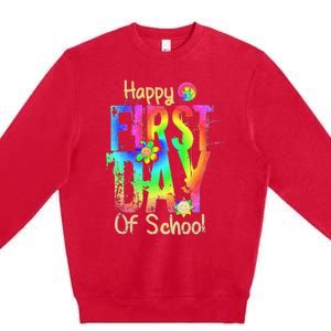 Back To School Teacher Student Happy First Day Of School Premium Crewneck Sweatshirt