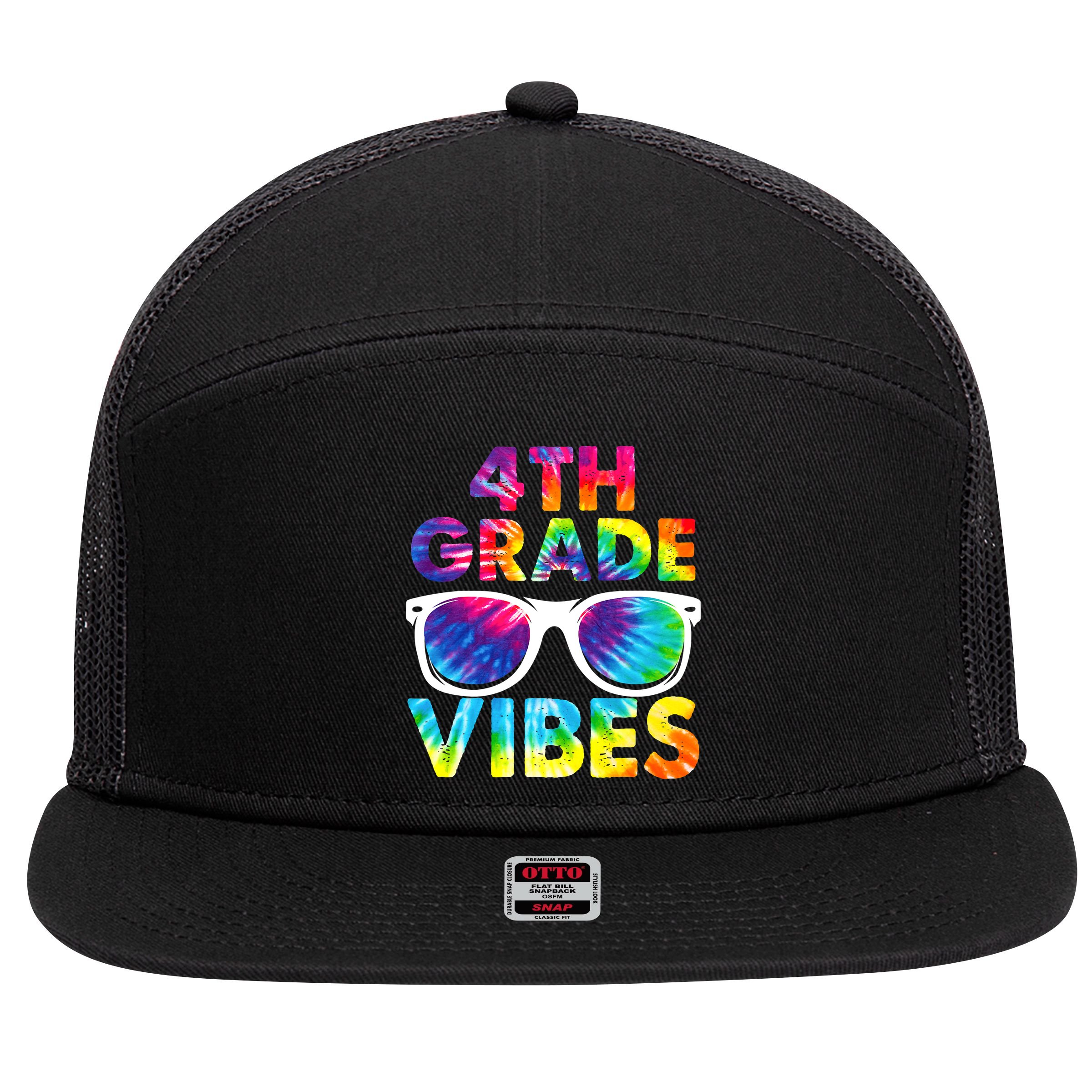 Back To School Funny 4th Grade Vibes First Day Teacher 7 Panel Mesh Trucker Snapback Hat