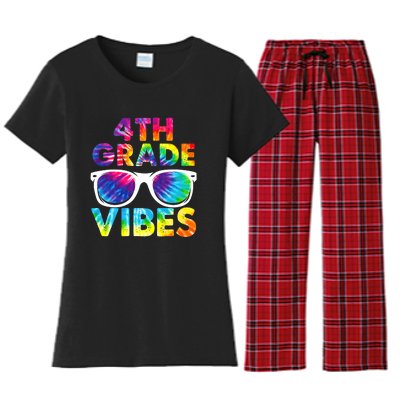 Back To School Funny 4th Grade Vibes First Day Teacher Women's Flannel Pajama Set