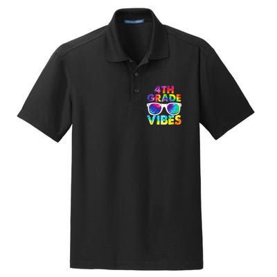 Back To School Funny 4th Grade Vibes First Day Teacher Dry Zone Grid Polo