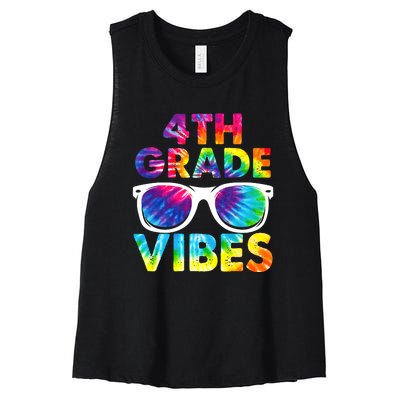 Back To School Funny 4th Grade Vibes First Day Teacher Women's Racerback Cropped Tank